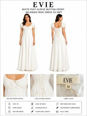 EVIE WHITE PUFF SLEEVE MILKMAID MAXI DRESS XS NWT